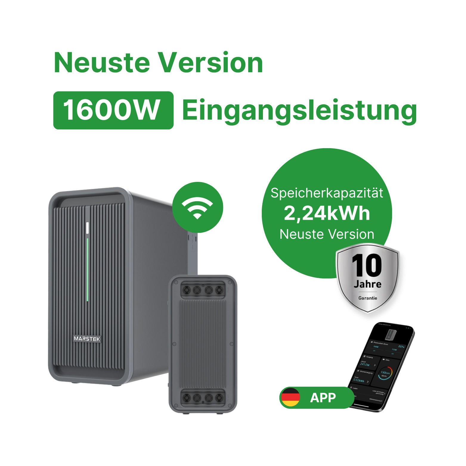 2000W Balkonkraftwerk + Marstek B2500-D Speicher 4,48 kWh + Tsun 800W Wechselrichter